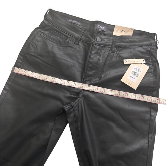 NYDJ Marilyn Straight Black Coated Lift Tuck Womens leather Pants Size 12 new - Picture 11 of 16